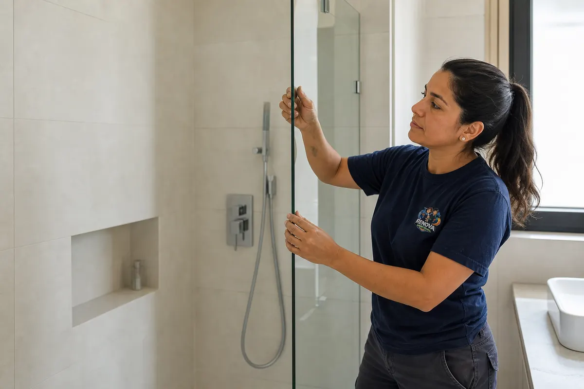 Mampara de baño de vidrio instalada en Madrid